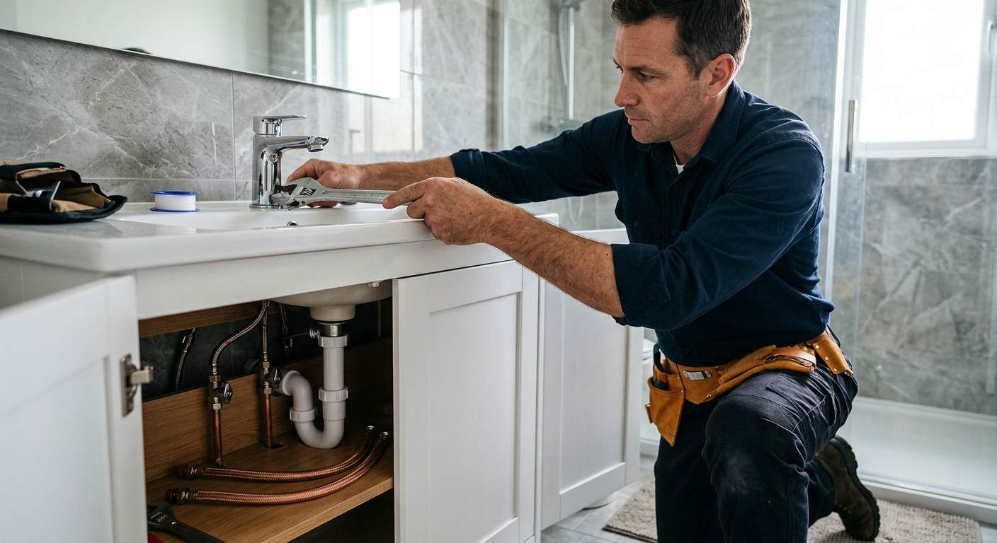 Pose de mitigeur chromé par un plombier à Montreuil